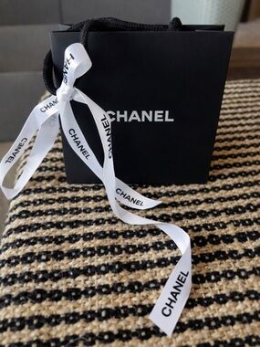CHANEL Black Mini Gift Bag with White Logo